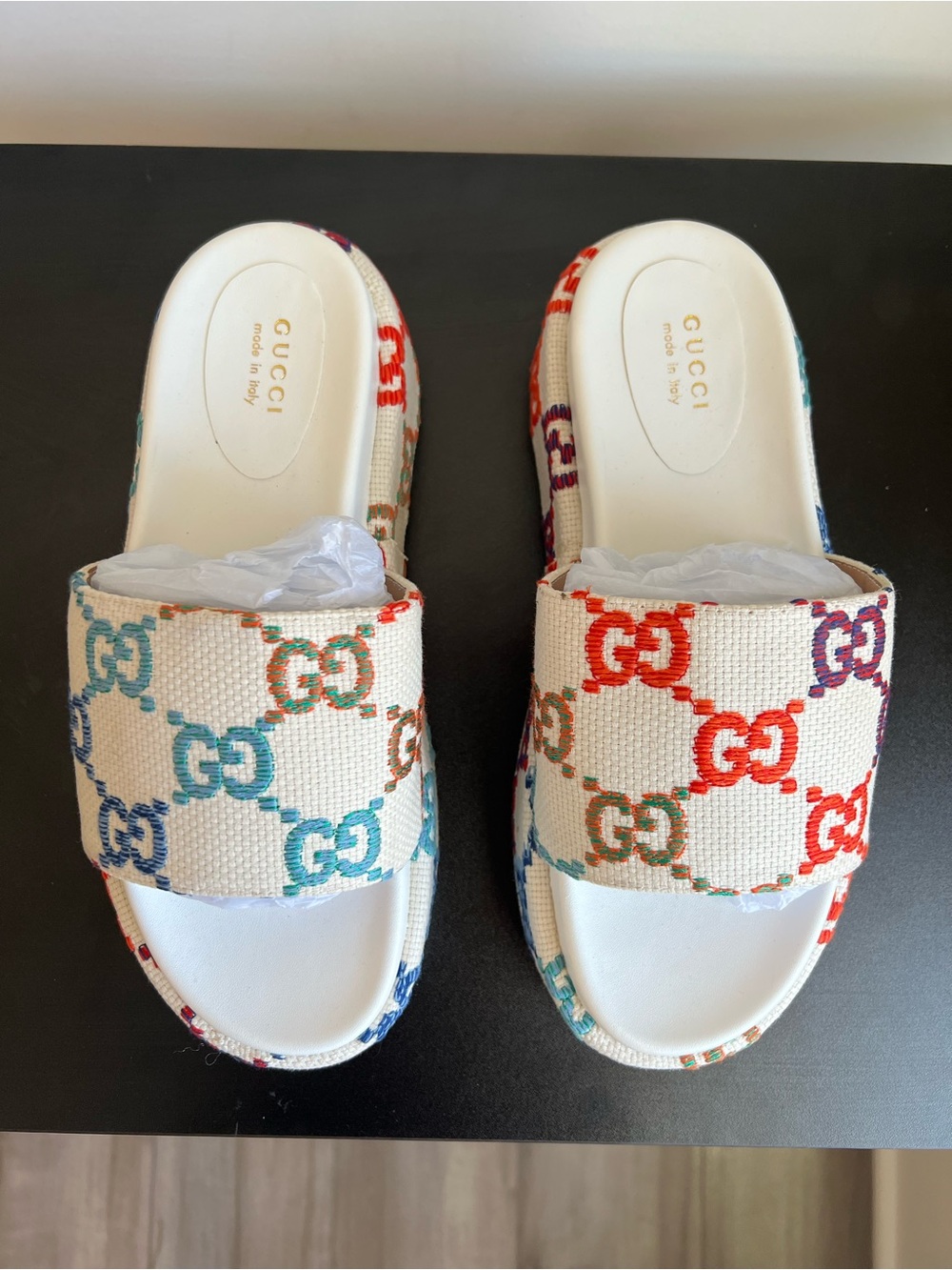 Gucci GG Multicolor Platform Slide Sandals EU 40